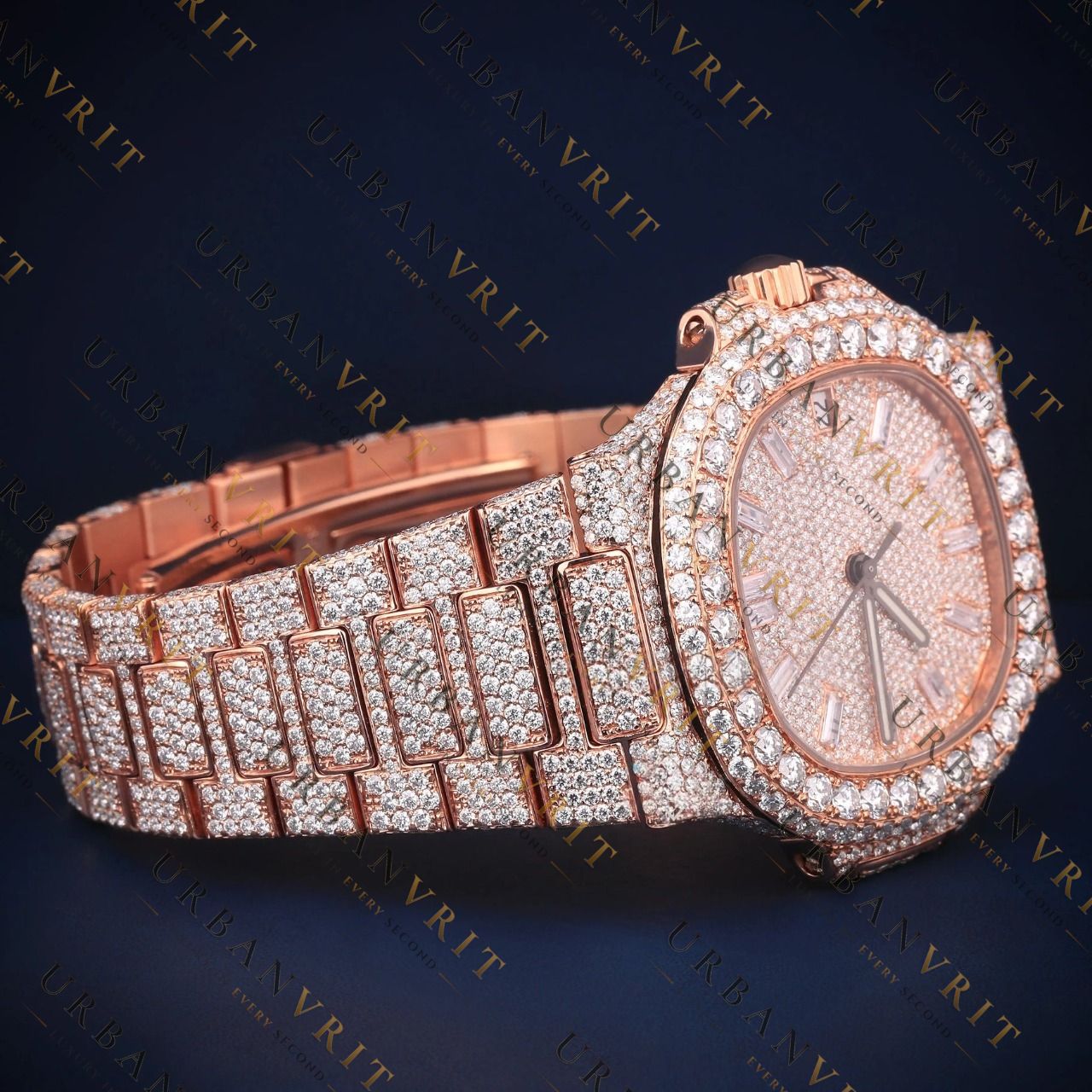 Rose Gold Date VVS1 D Color Moissanite Watch