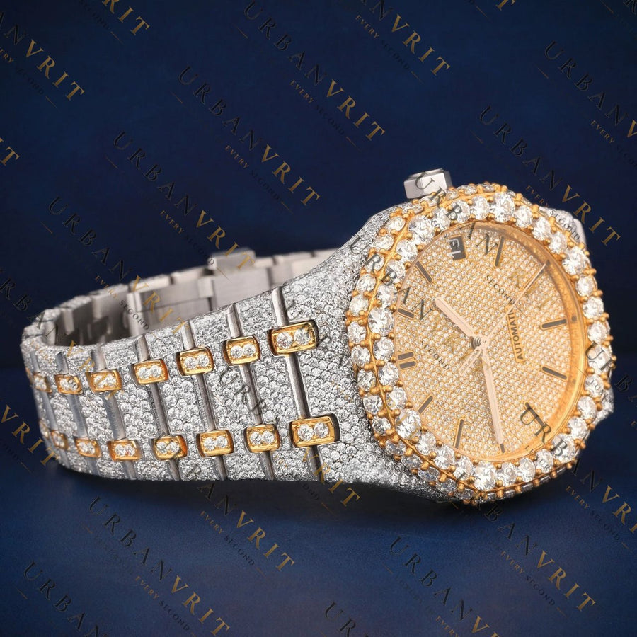 Two Tone Iced Out VVS1 D Color Moissanite Watch