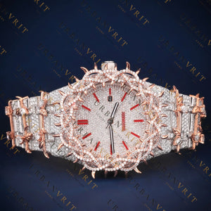 Rose Gold Spiked Iced Out VVS1 D Color Moissanite Watch