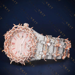 Rose Gold Spiked Iced Out VVS1 D Color Moissanite Watch