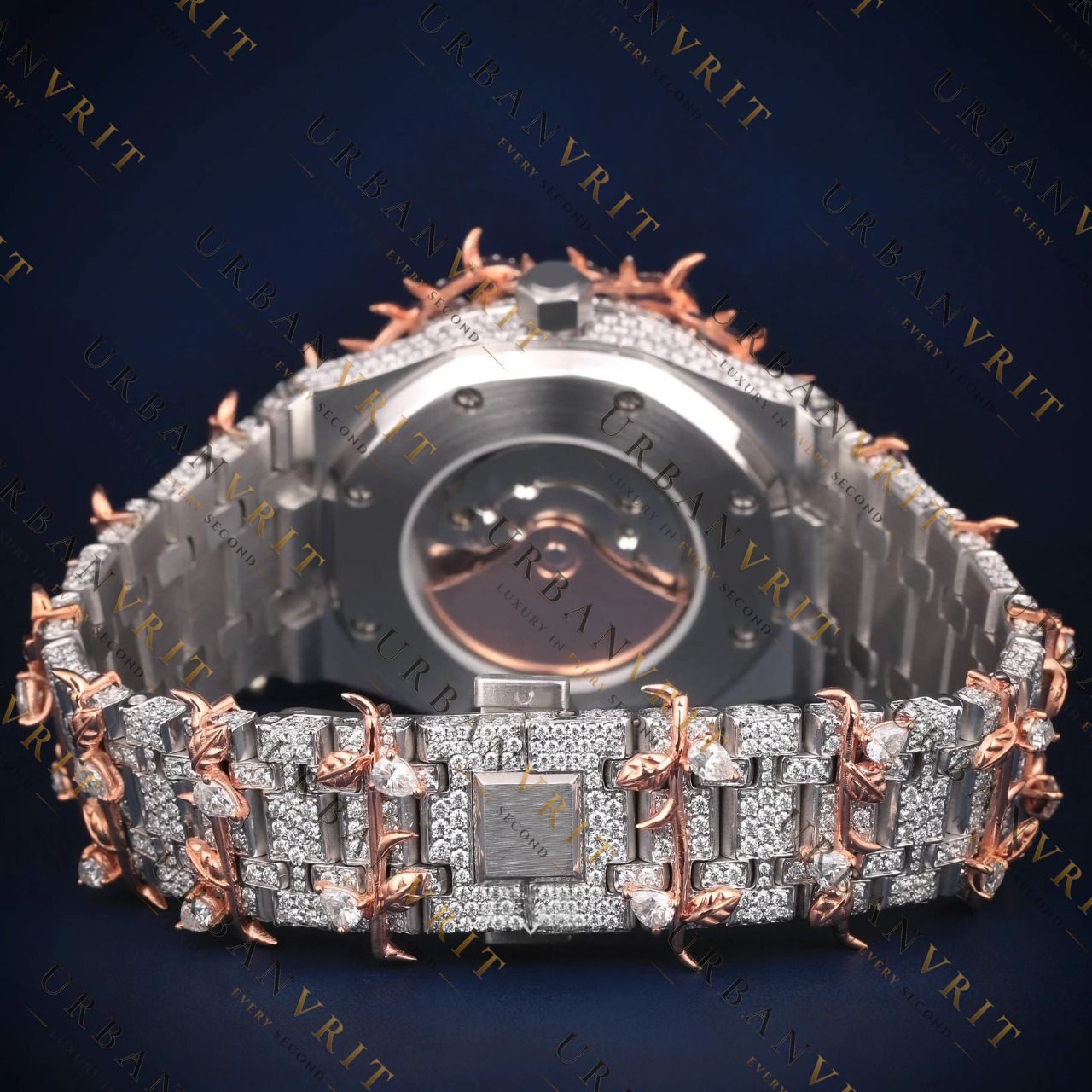 Rose Gold Iced Out VVS1 D Color Moissanite Watch