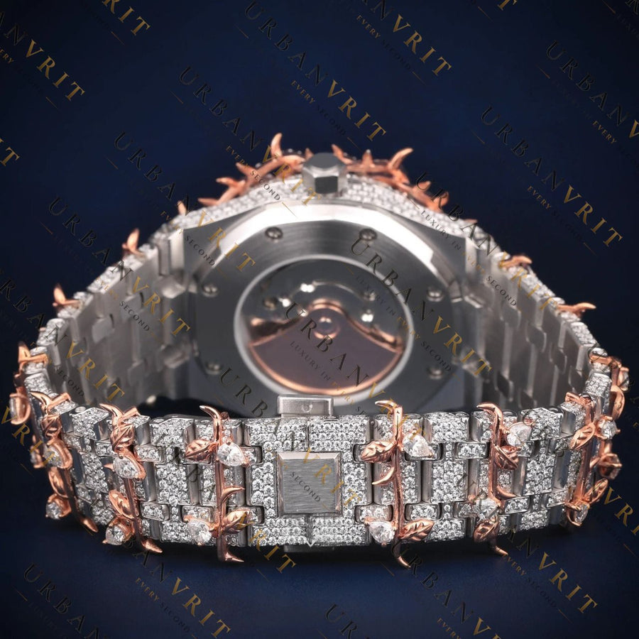 Rose Gold Iced Out VVS1 D Color Moissanite Watch