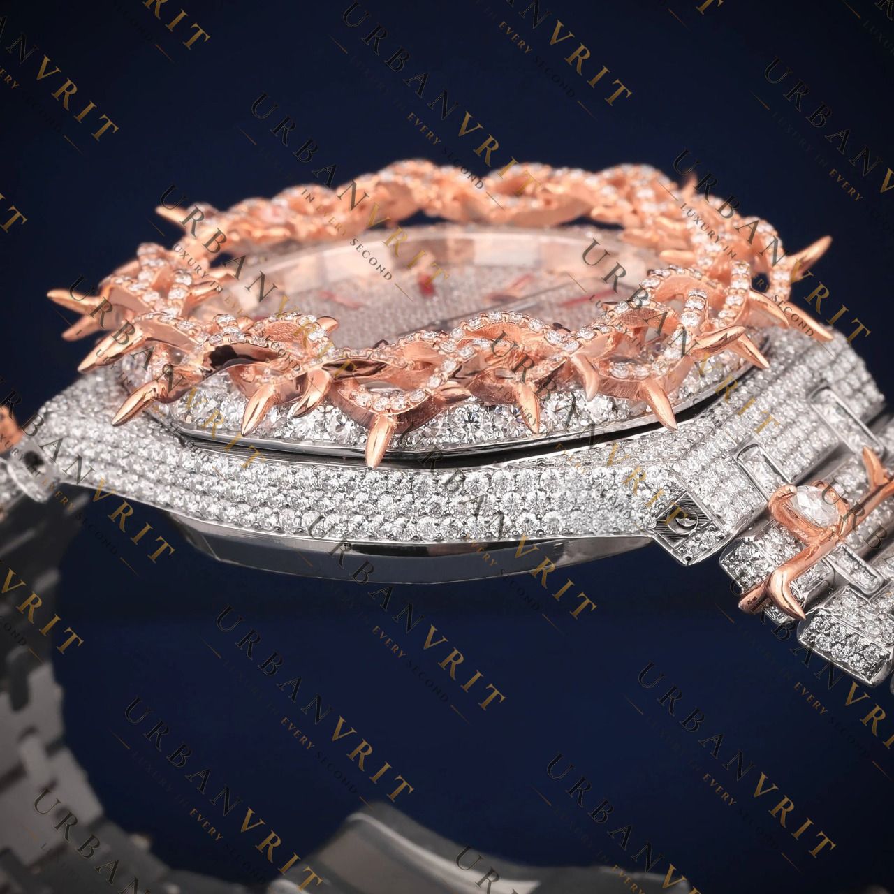 Rose Gold Iced Out VVS1 D Color Moissanite Watch