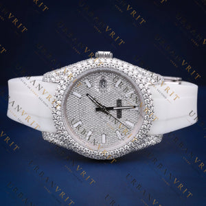 White Rubber Strap Iced-Out VVS1 D Color Moissanite Watch
