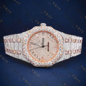 Rose Gold Two-Tone Iced-Out VVS1 D Color Moissanite Watch