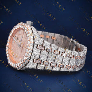 Rose Gold Two-Tone Iced-Out VVS1 D Color Moissanite Watch