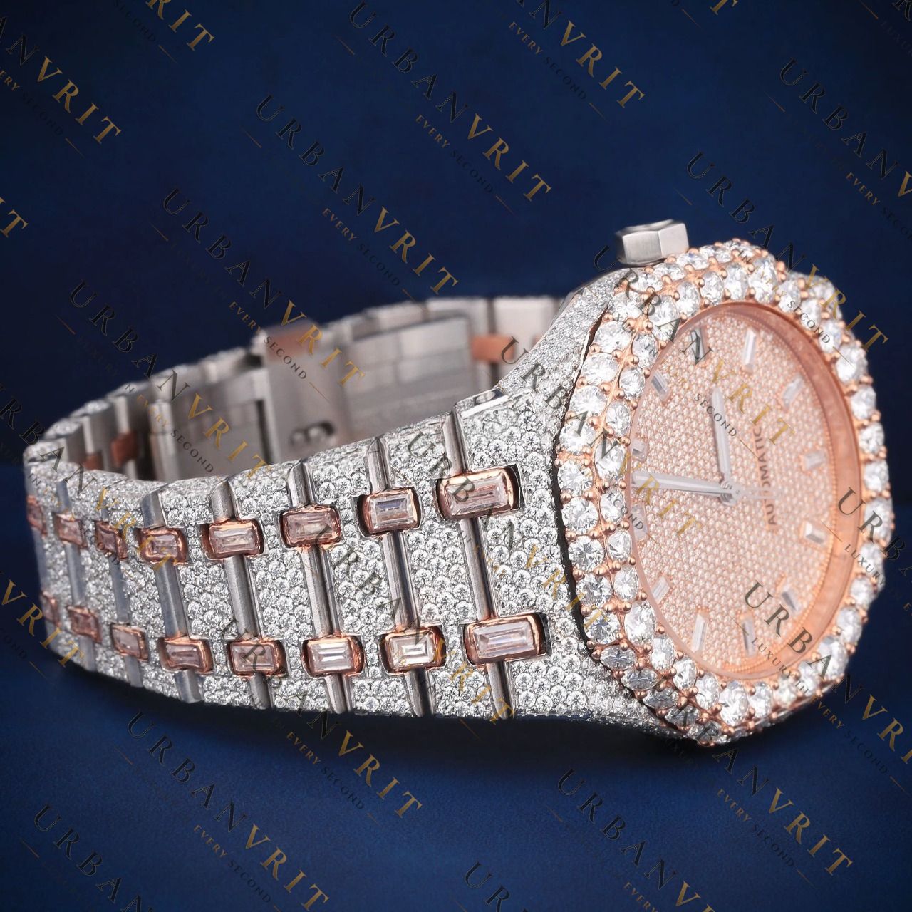 Rose Gold Two-Tone Iced-Out VVS1 D Color Moissanite Watch