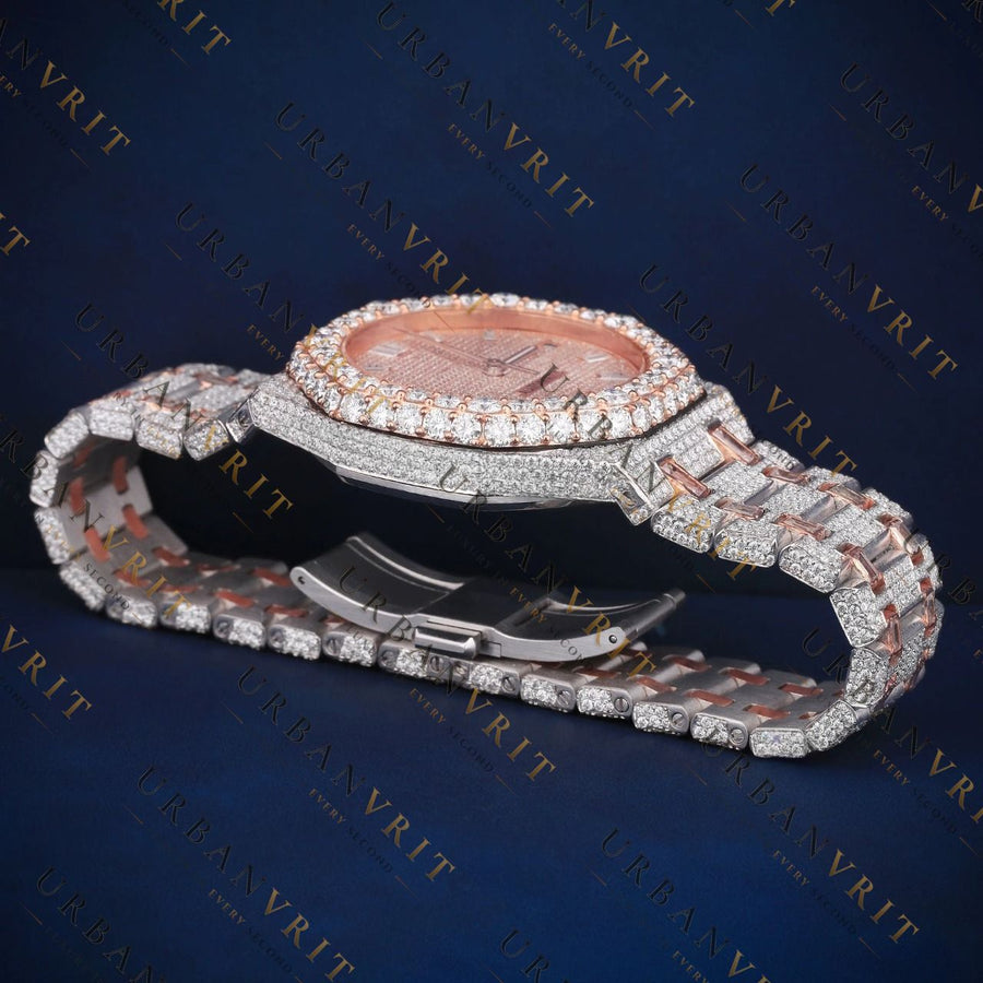 Rose Gold Two-Tone Iced-Out VVS1 D Color Moissanite Watch