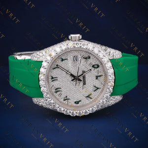 Green Rubber Strap Iced-Out Moissanite Automatic Watch