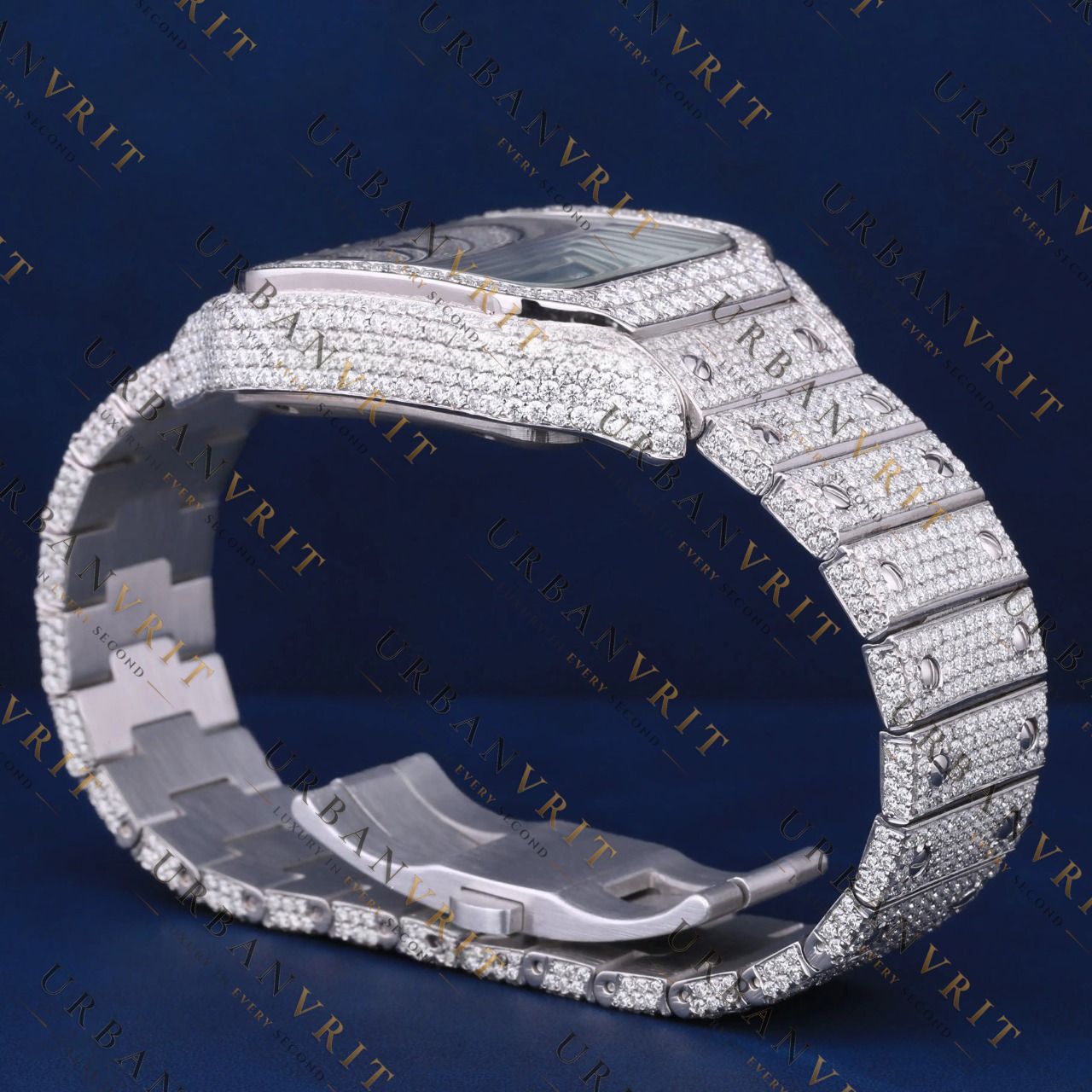 Square White Gold Iced-Out VVS1 D Color Moissanite Watch