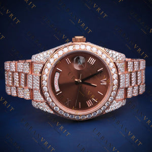 Rose Gold Day-Date VVS1 D Color Moissanite Watch