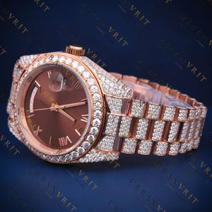 Rose Gold Day-Date VVS1 D Color Moissanite Watch