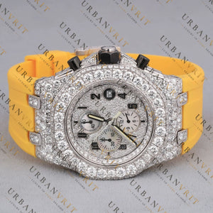 Yellow Rubber band Iced-Out Chronograph VVS1 D Color Moissanite Watch