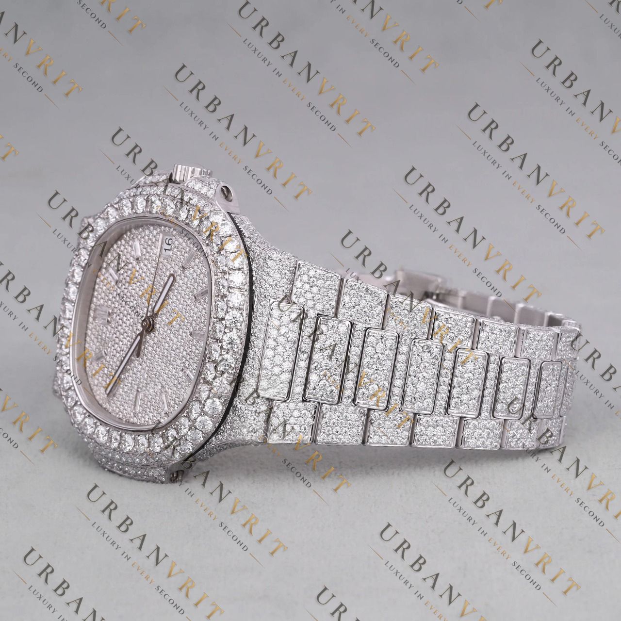 Fully Iced Out Moissanite Watch VVS1 D Color Silver