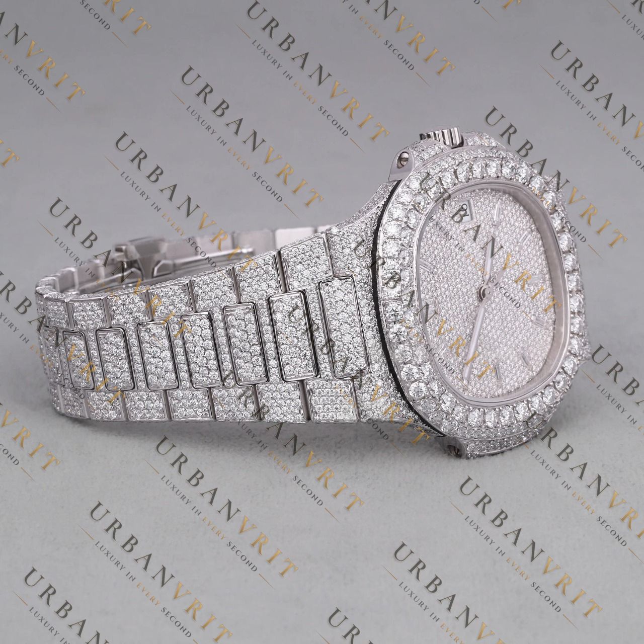 Fully Iced Out Moissanite Watch VVS1 D Color Silver