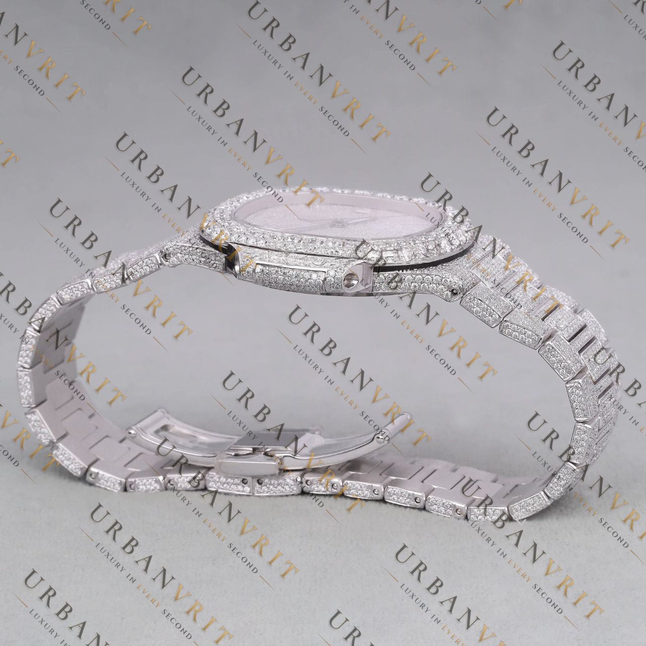 Fully Iced Out Moissanite Watch VVS1 D Color Silver