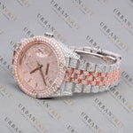 Rose Gold Two Tone Moissanite Watch VVS1 D Color Fully Iced