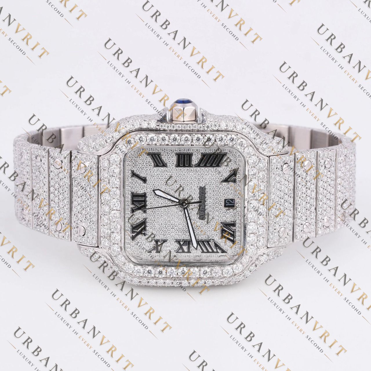 Moissanite Watch VVS1 D Color Fully Iced Out White