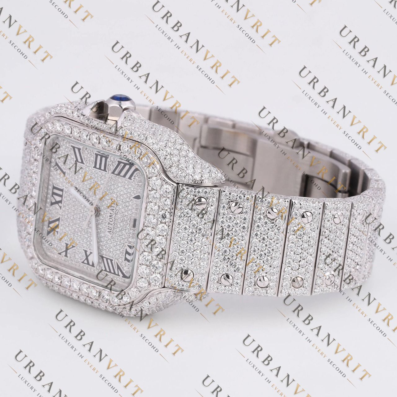 Moissanite Watch VVS1 D Color Fully Iced Out White