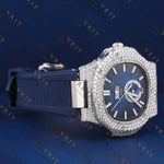 Blue Dial Moissanite Watch VVS1 D Color Fully Iced Out