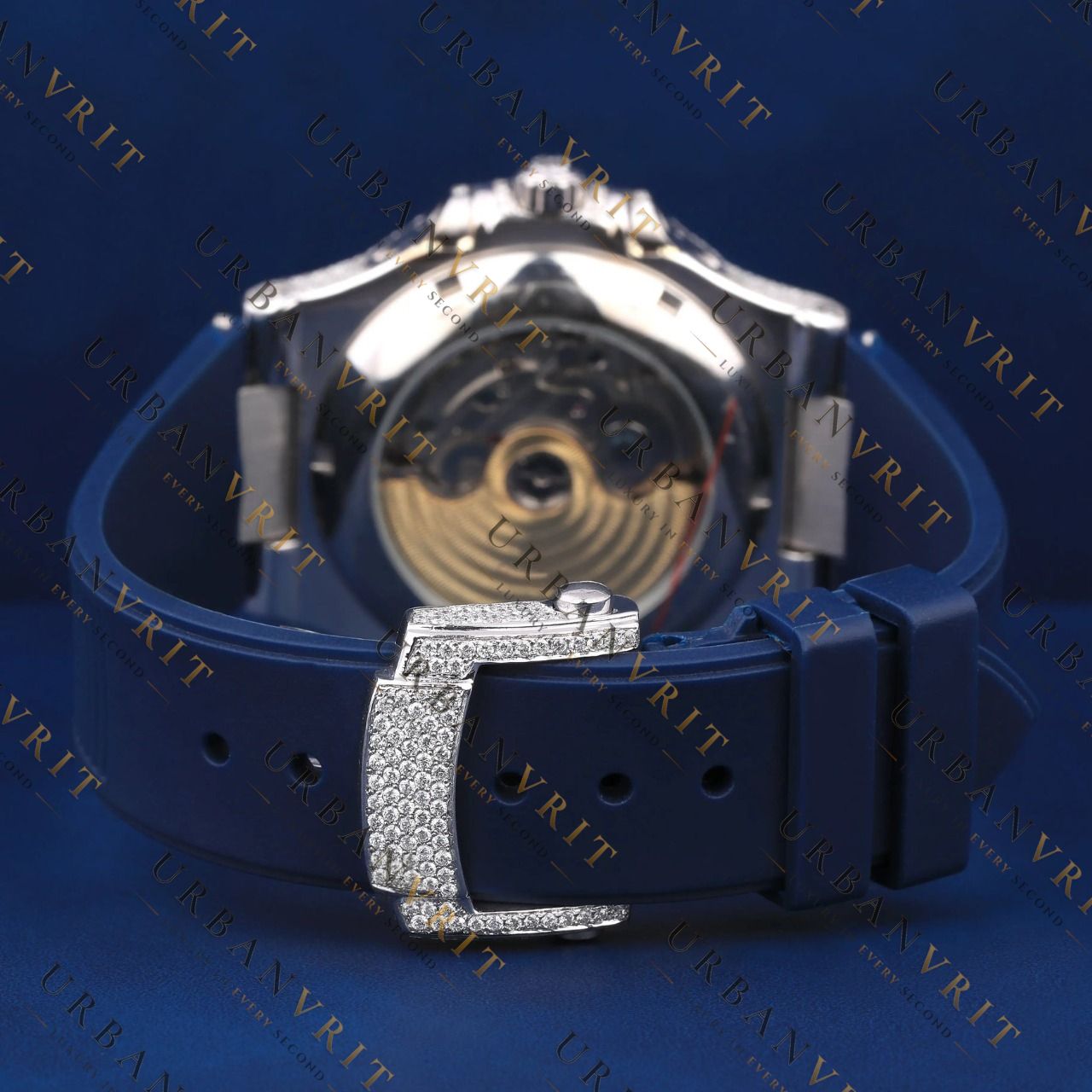 Blue Dial Moissanite Watch VVS1 D Color Fully Iced Out