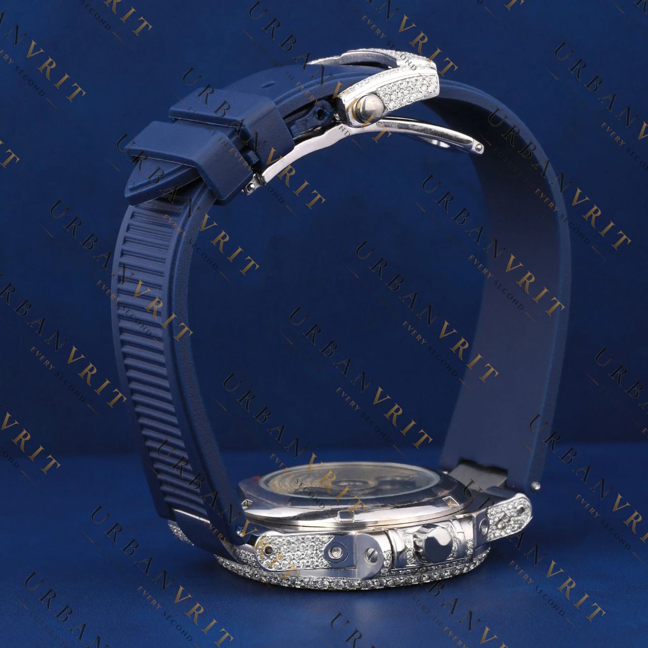 Blue Dial Moissanite Watch VVS1 D Color Fully Iced Out