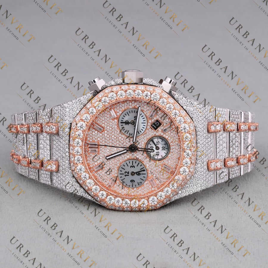 Rose Gold Two Tone Moissanite Watch VVS1 D Color
