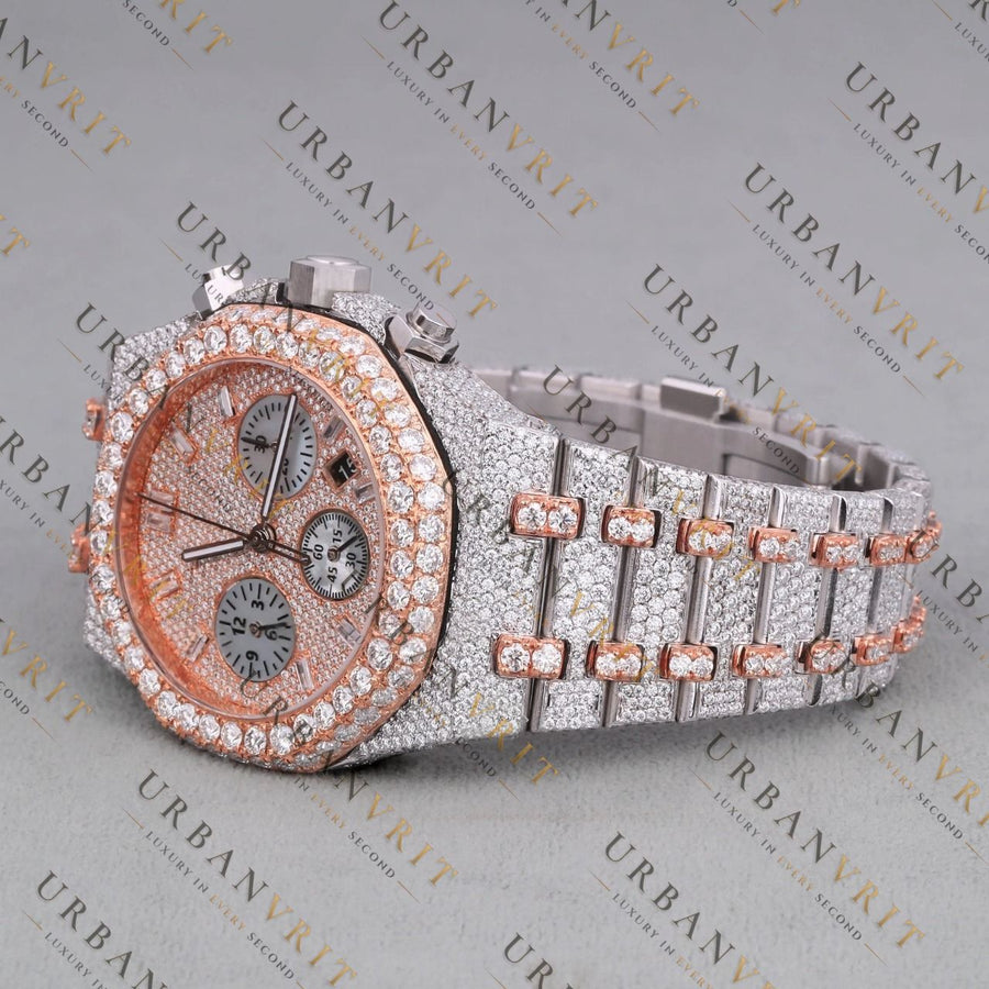 Rose Gold Two Tone Moissanite Watch VVS1 D Color