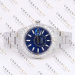 Blue Dial Moissanite Watch VVS1 D Color Fully Iced Out White Gold