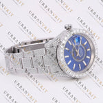 Blue Dial Moissanite Watch VVS1 D Color Fully Iced Out White Gold