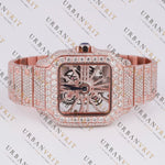 Rose Gold Skeleton Moissanite Watch VVS1 D Color Fully Iced