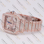 Rose Gold Skeleton Moissanite Watch VVS1 D Color Fully Iced