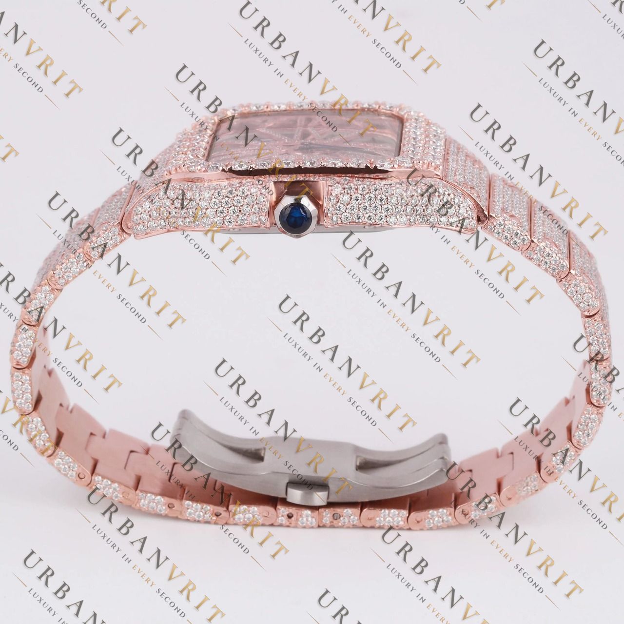 Rose Gold Skeleton Moissanite Watch VVS1 D Color Fully Iced