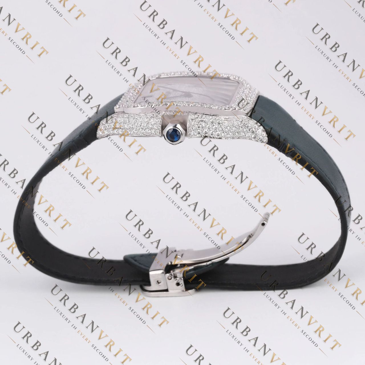 White Gold Moissanite Watch VVS1 D Color Fully Iced