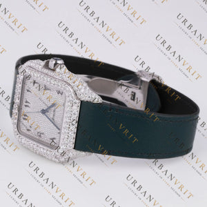 White Gold Moissanite Watch VVS1 D Color Fully Iced