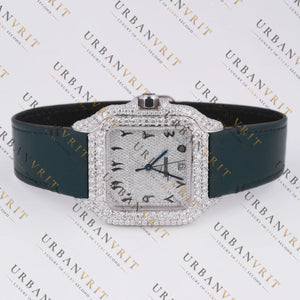 White Gold Moissanite Watch VVS1 D Color Fully Iced