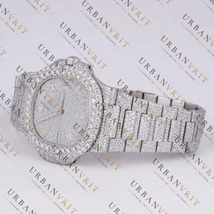 White Gold Moissanite Watch VVS1 D Color Fully Iced