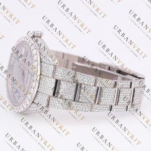 Blue Arabic Dial Moissanite Watch VVS1 D Color Fully Iced