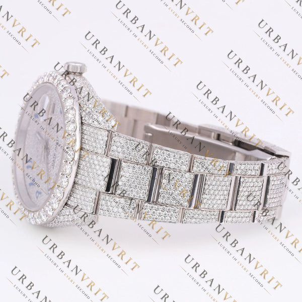 Blue Arabic Dial Moissanite Watch VVS1 D Color Fully Iced