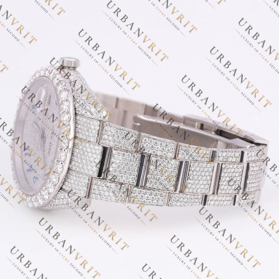 Blue Arabic Dial Moissanite Watch VVS1 D Color Fully Iced