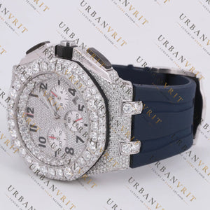 White Gold Moissanite Chronograph Watch VVS1 D Color Fully Ice