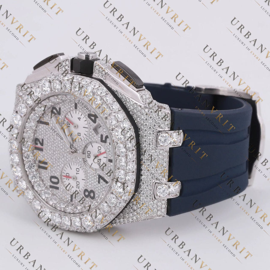 White Gold Moissanite Chronograph Watch VVS1 D Color Fully Ice
