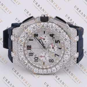 White Gold Moissanite Chronograph Watch VVS1 D Color Fully Ice
