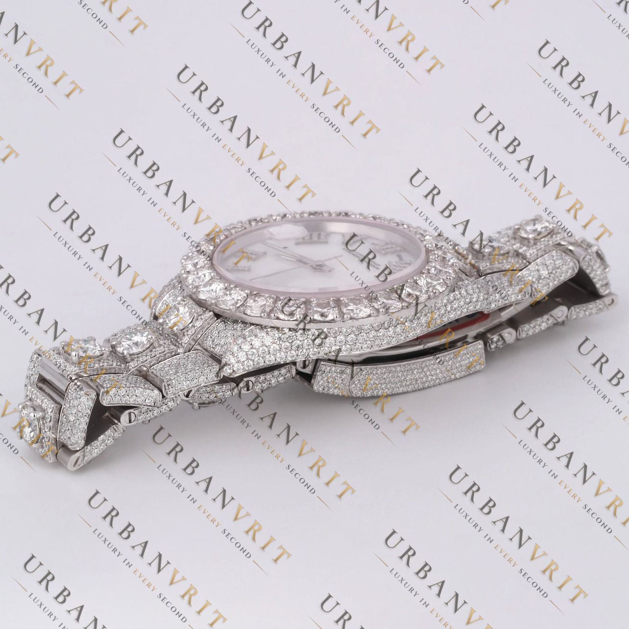 Pearl Moissanite Watch VVS1 D Color Fully Iced Out