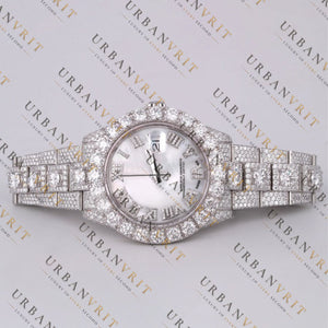 Pearl Moissanite Watch VVS1 D Color Fully Iced Out