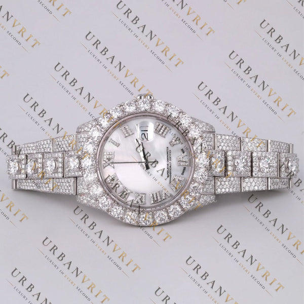 Pearl Moissanite Watch VVS1 D Color Fully Iced Out