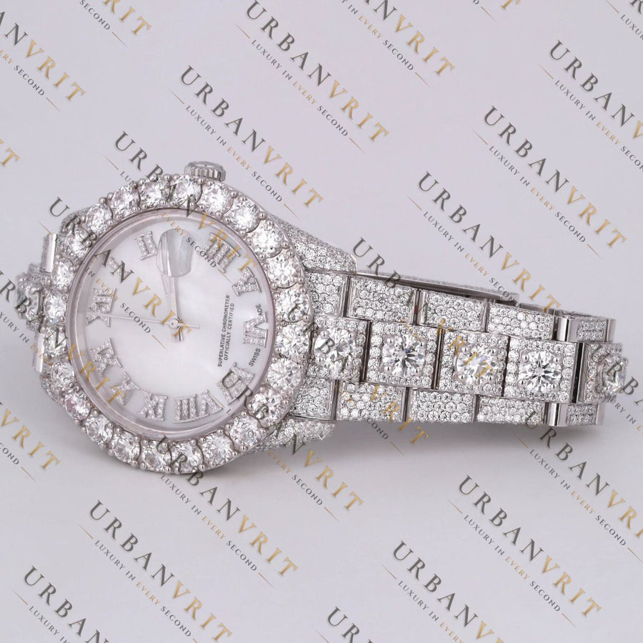 Pearl Moissanite Watch VVS1 D Color Fully Iced Out