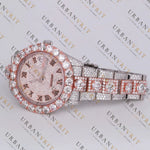 Rose Gold Two Tone Moissanite Watch VVS1 D Color Fully Iced