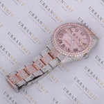 Rose Gold Two Tone Moissanite Watch VVS1 D Color Fully Iced