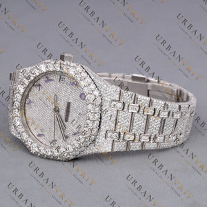 White Gold Moissanite Watch VVS1 D Color Fully Iced
